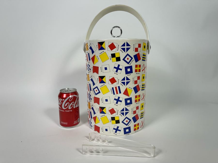 Vintage Nautical Signal Flag Ice Bucket With Tongs [Photo 7]