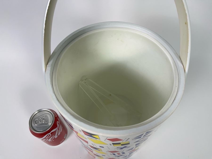 Vintage Nautical Signal Flag Ice Bucket With Tongs [Photo 6]
