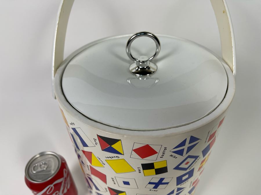 Vintage Nautical Signal Flag Ice Bucket With Tongs [Photo 5]