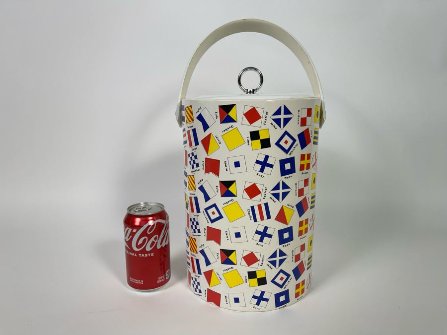 Vintage Nautical Signal Flag Ice Bucket With Tongs [Photo 3]