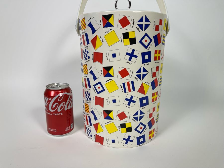Vintage Nautical Signal Flag Ice Bucket With Tongs [Photo 4]