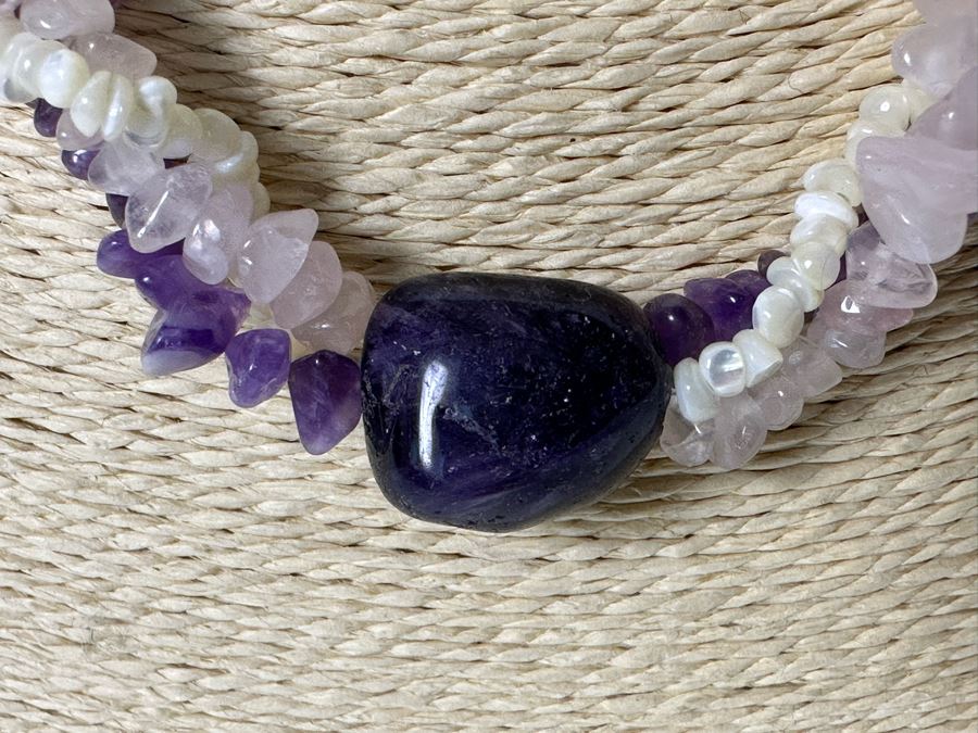 Three Strand Amethyst, Rose Quartz And Pearl 18' Necklace [Photo 6]