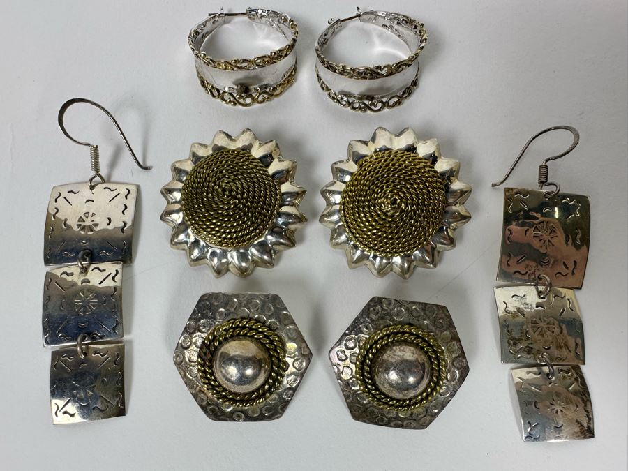 Four Pair Of Sterling Silver Earrings 56.2g [Photo 4]