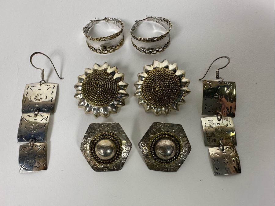 Four Pair Of Sterling Silver Earrings 56.2g [Photo 2]