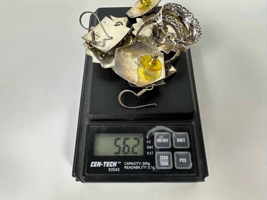 Four Pair Of Sterling Silver Earrings 56.2g [Photo 12]