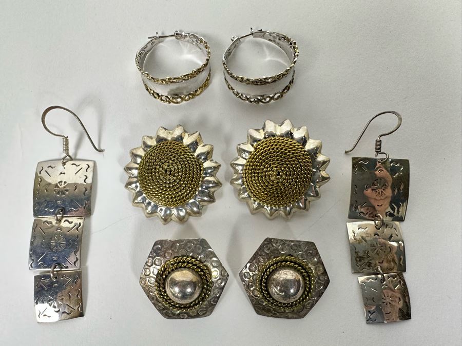 Four Pair Of Sterling Silver Earrings 56.2g [Photo 3]