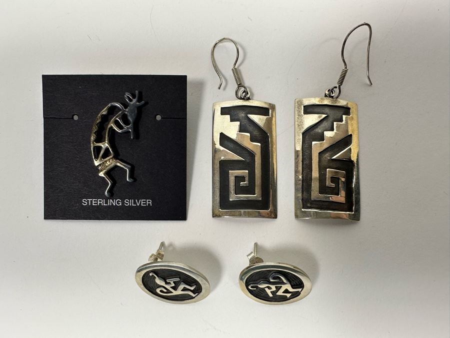 Sterling Silver Pin And Pair Of Sterling Silver Earrings  [Photo 3]