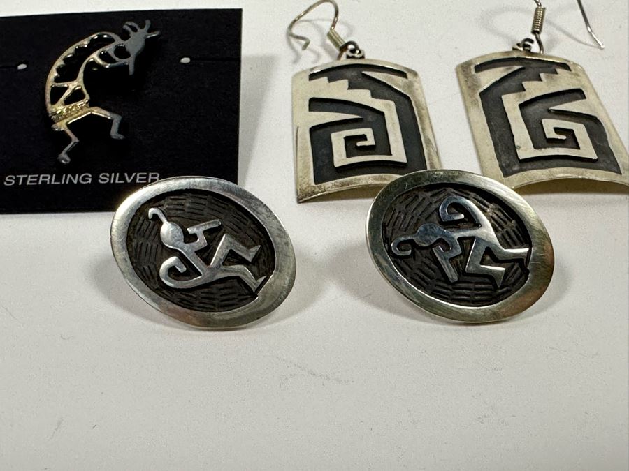 Sterling Silver Pin And Pair Of Sterling Silver Earrings  [Photo 4]