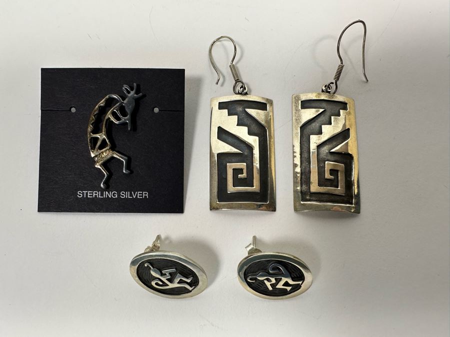 Sterling Silver Pin And Pair Of Sterling Silver Earrings  [Photo 2]