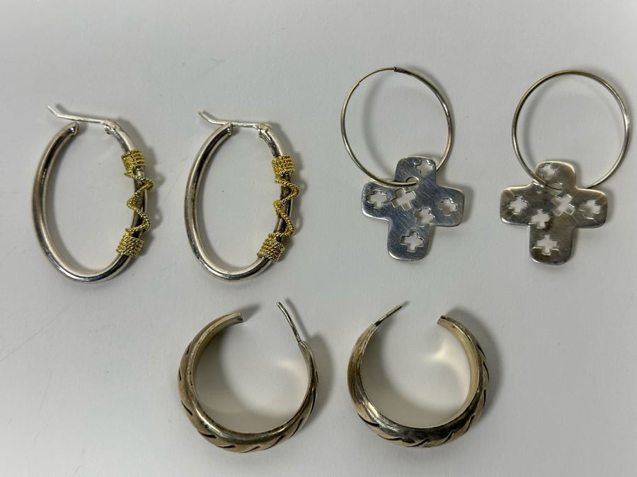 Three Pair Of Sterling Silver Earrings 24.2g [Photo 3]