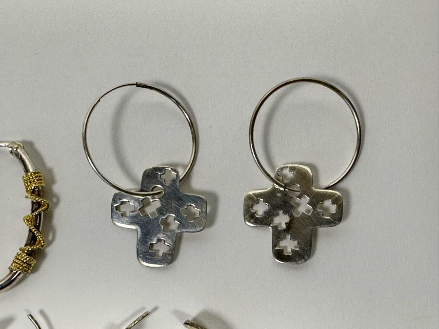 Three Pair Of Sterling Silver Earrings 24.2g [Photo 6]