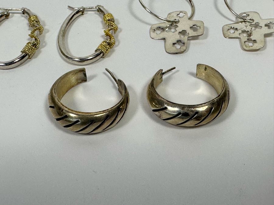 Three Pair Of Sterling Silver Earrings 24.2g [Photo 4]