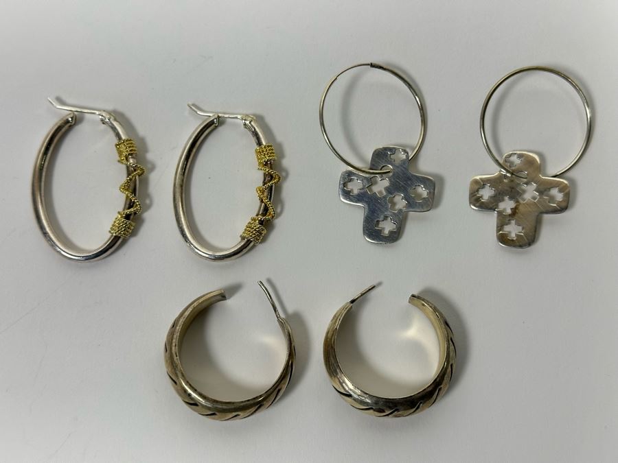 Three Pair Of Sterling Silver Earrings 24.2g [Photo 2]