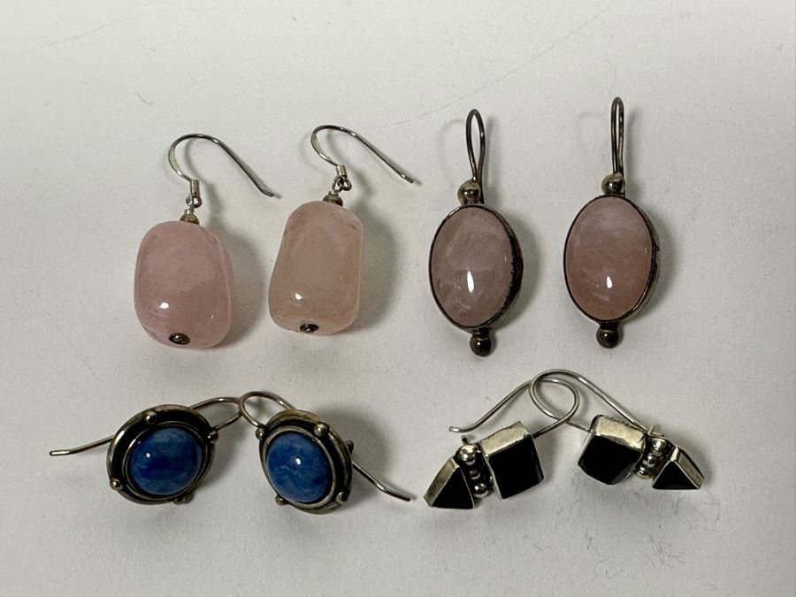 Four Pair Of Sterling Silver Earrings With Stones [Photo 3]