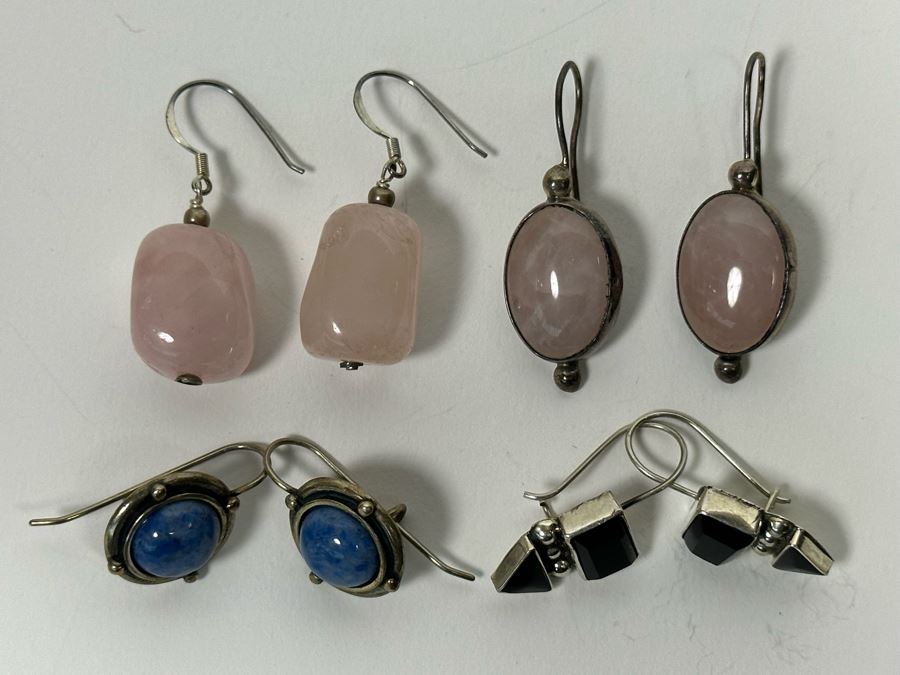 Four Pair Of Sterling Silver Earrings With Stones [Photo 4]