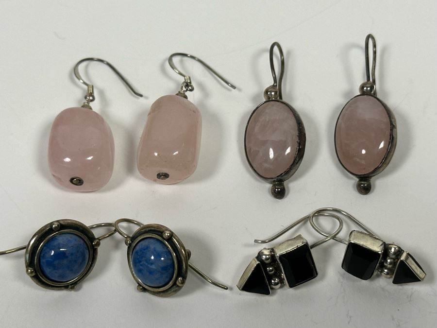 Four Pair Of Sterling Silver Earrings With Stones [Photo 5]
