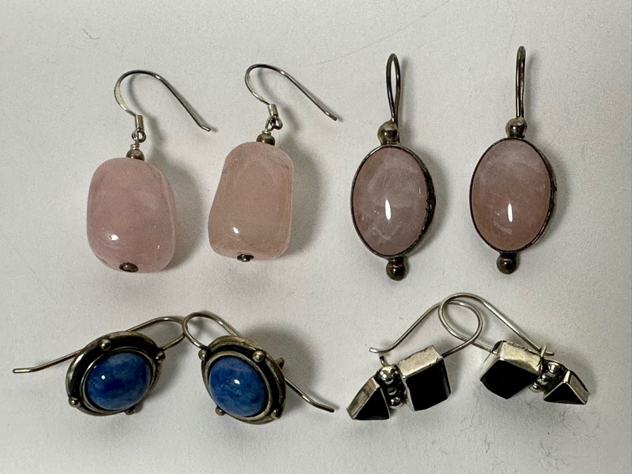 Four Pair Of Sterling Silver Earrings With Stones [Photo 2]