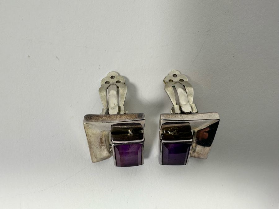 Pair Of Sterling Silver Mexican Modernist Clip-On Earrings 19.3g [Photo 7]