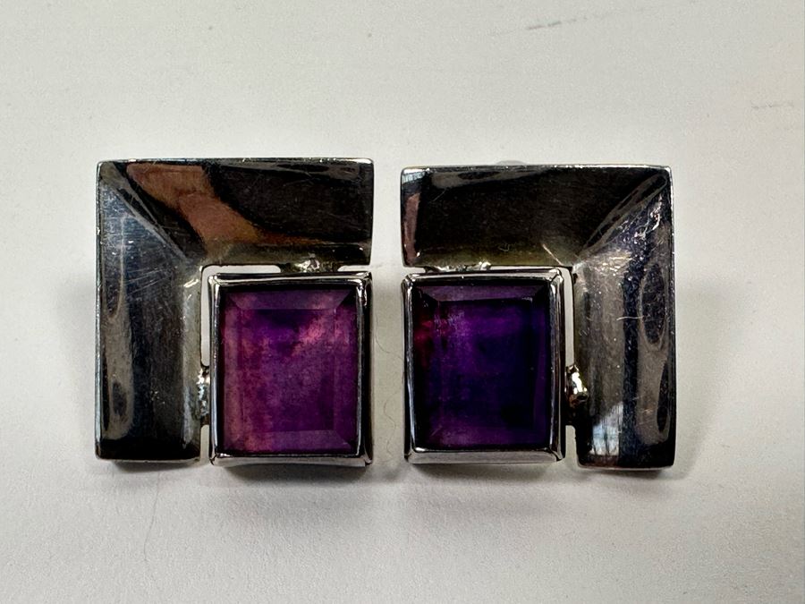 Pair Of Sterling Silver Mexican Modernist Clip-On Earrings 19.3g [Photo 3]