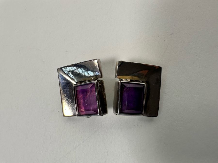 Pair Of Sterling Silver Mexican Modernist Clip-On Earrings 19.3g [Photo 5]