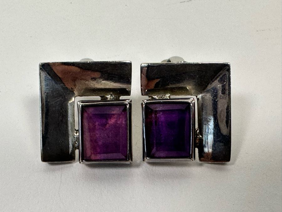Pair Of Sterling Silver Mexican Modernist Clip-On Earrings 19.3g [Photo 2]