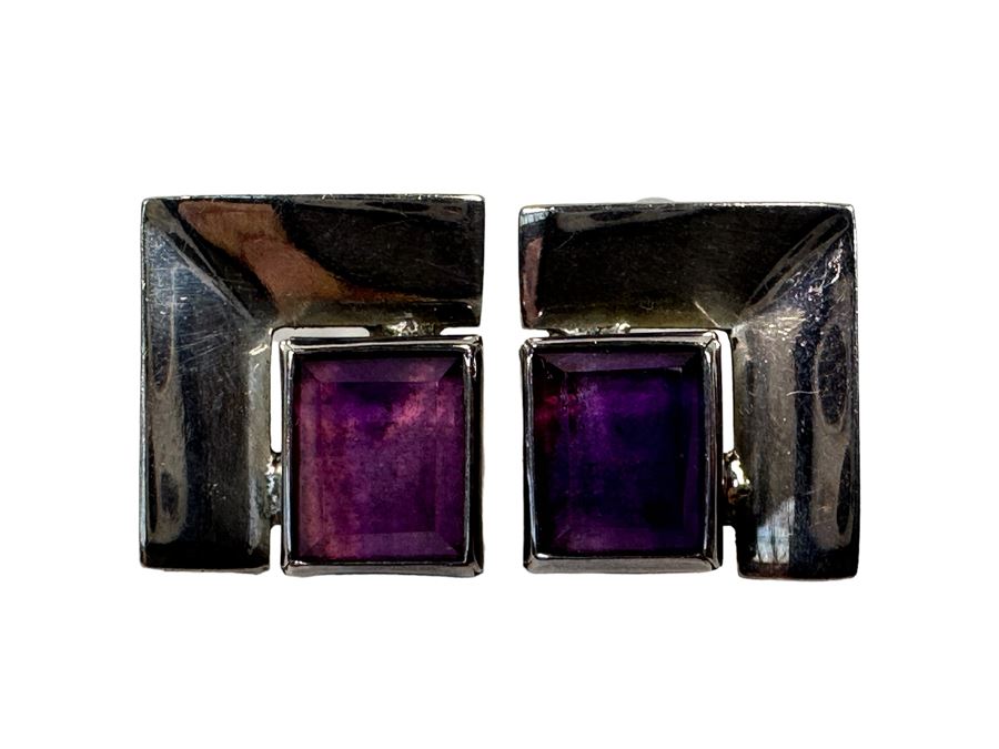 Pair Of Sterling Silver Mexican Modernist Clip-On Earrings 19.3g [Photo 1]