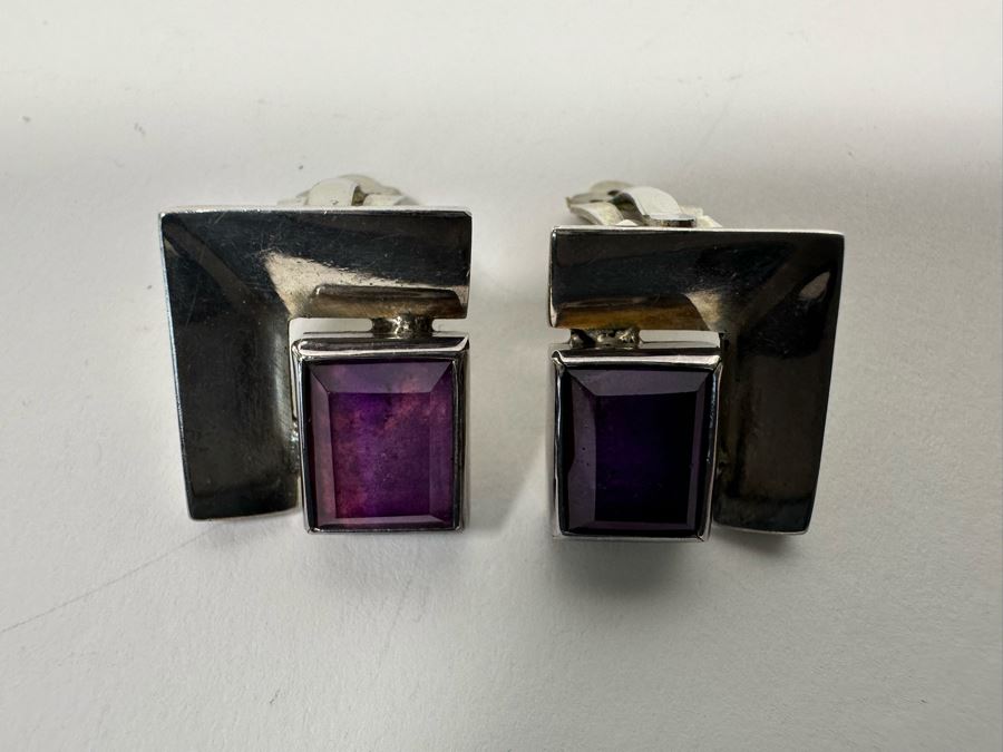 Pair Of Sterling Silver Mexican Modernist Clip-On Earrings 19.3g [Photo 6]