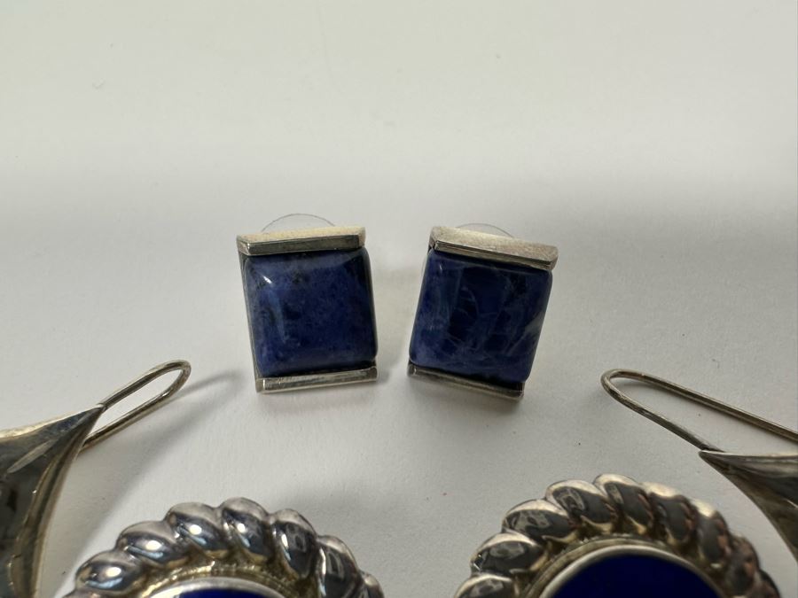 Three Pair Of Sterling Silver Earrings With Stones 20.5g [Photo 6]