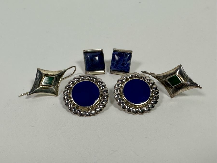 Three Pair Of Sterling Silver Earrings With Stones 20.5g [Photo 3]