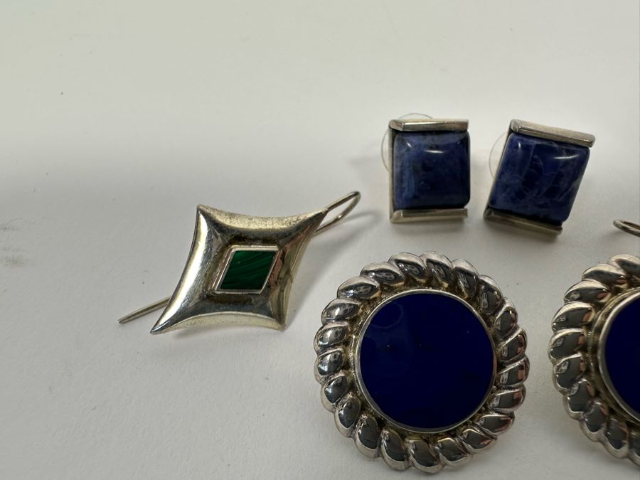 Three Pair Of Sterling Silver Earrings With Stones 20.5g [Photo 7]