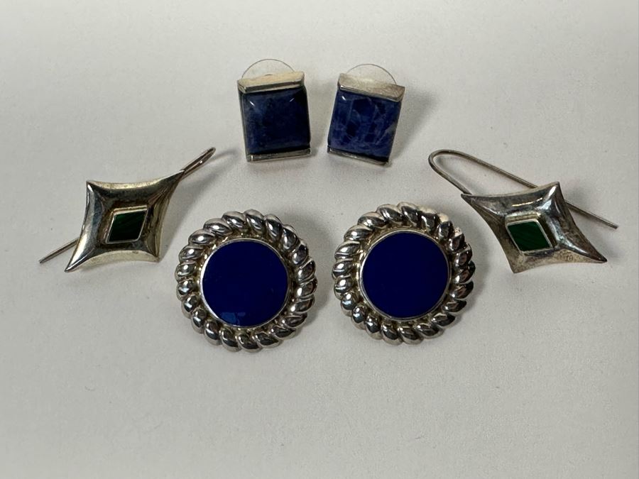 Three Pair Of Sterling Silver Earrings With Stones 20.5g [Photo 4]