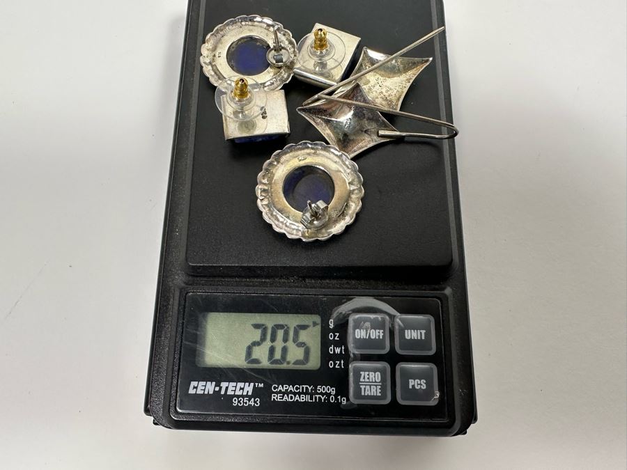 Three Pair Of Sterling Silver Earrings With Stones 20.5g [Photo 9]