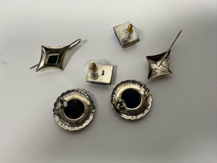 Three Pair Of Sterling Silver Earrings With Stones 20.5g [Photo 8]