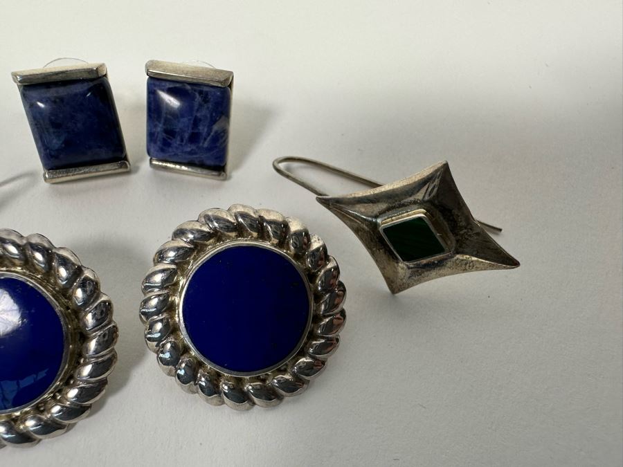 Three Pair Of Sterling Silver Earrings With Stones 20.5g [Photo 5]