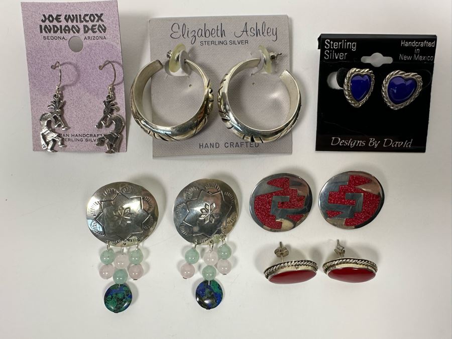 Six Pair Of Sterling Silver Earrings 59.3g [Photo 3]