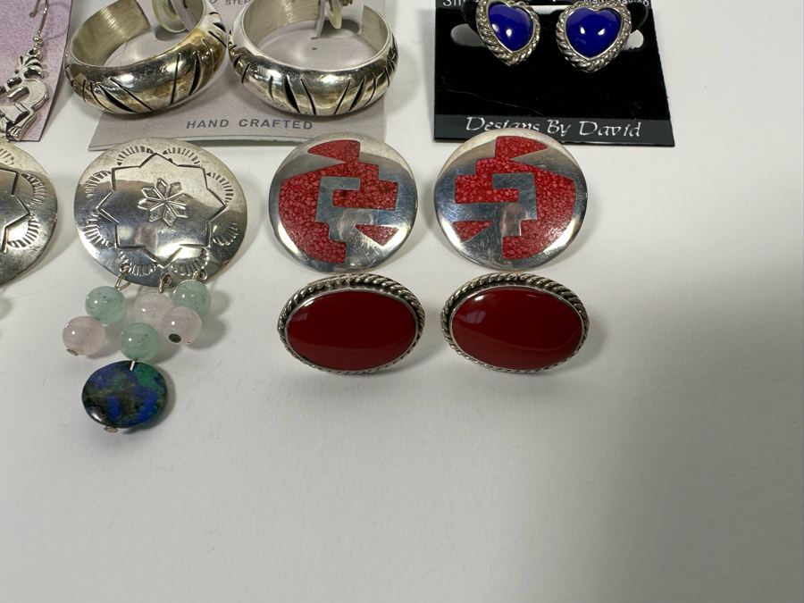 Six Pair Of Sterling Silver Earrings 59.3g [Photo 9]