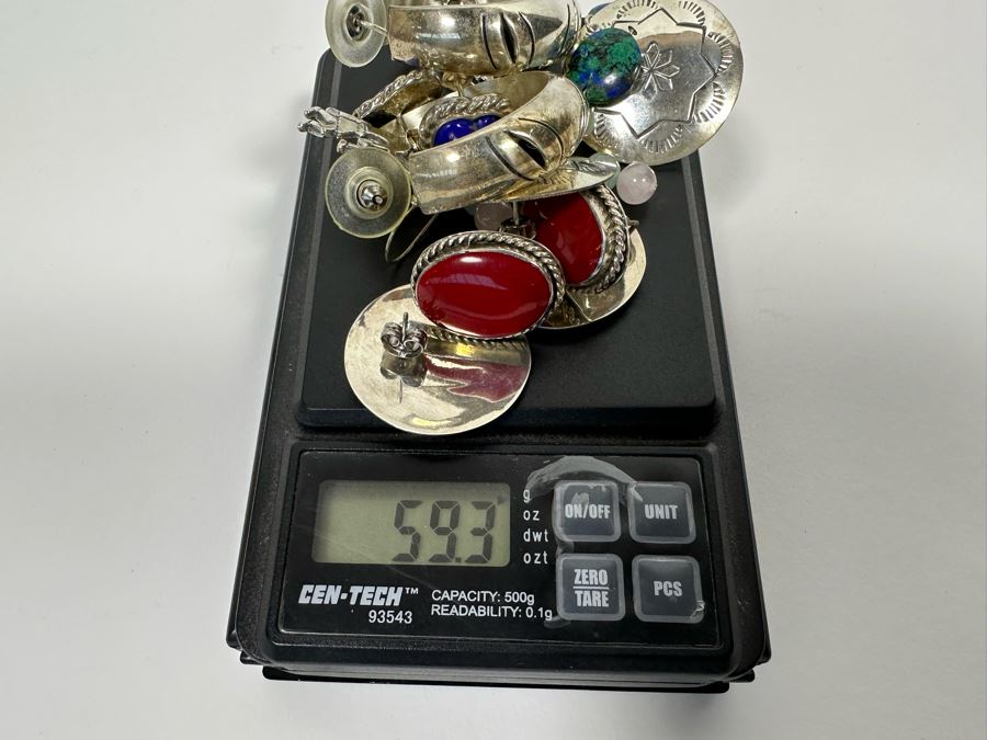 Six Pair Of Sterling Silver Earrings 59.3g [Photo 12]