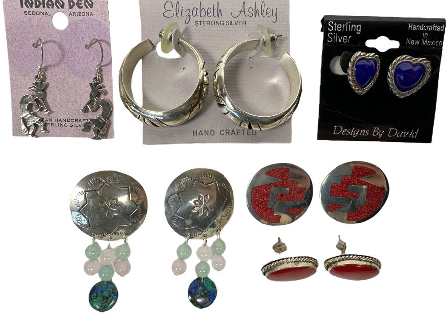 Six Pair Of Sterling Silver Earrings 59.3g [Photo 1]