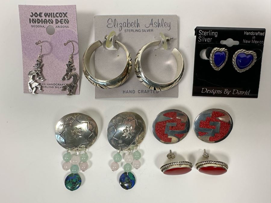 Six Pair Of Sterling Silver Earrings 59.3g [Photo 4]