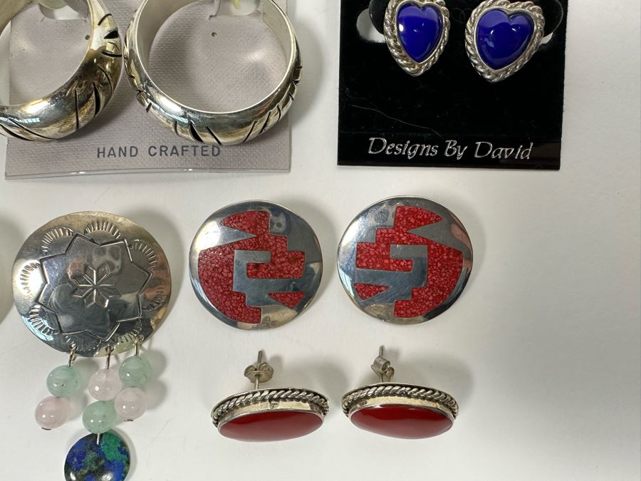 Six Pair Of Sterling Silver Earrings 59.3g [Photo 8]