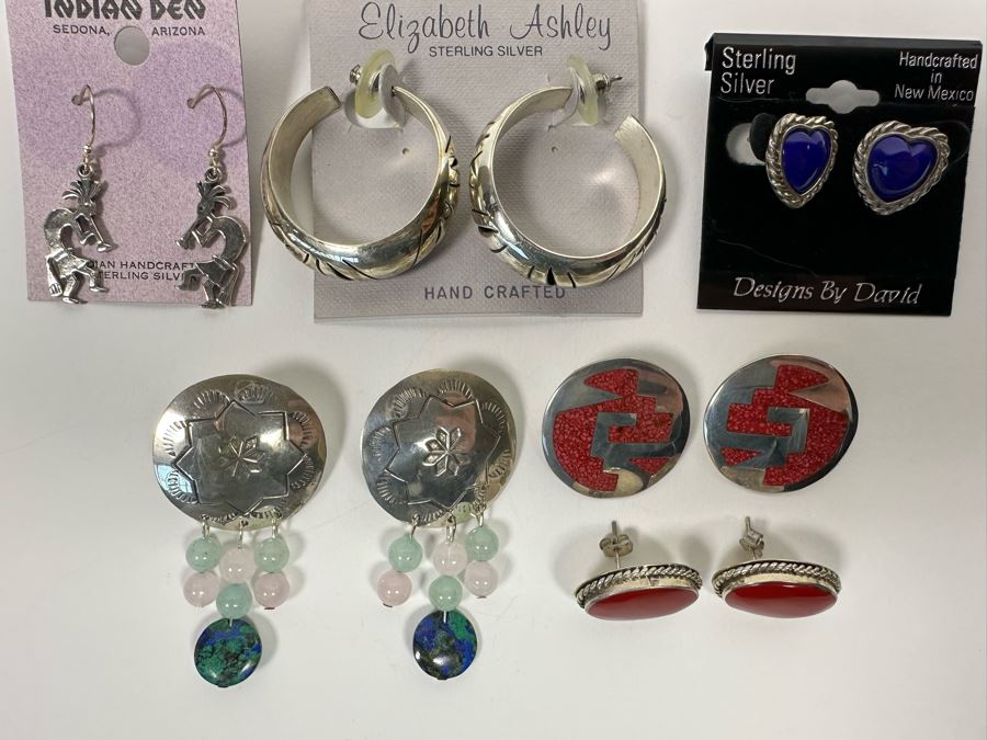 Six Pair Of Sterling Silver Earrings 59.3g [Photo 2]