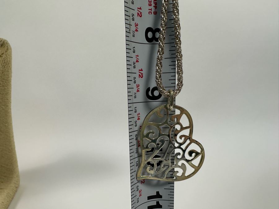 Sterling Silver Heart Pendant With Sterline 18' Chain 16.1g [Photo 8]