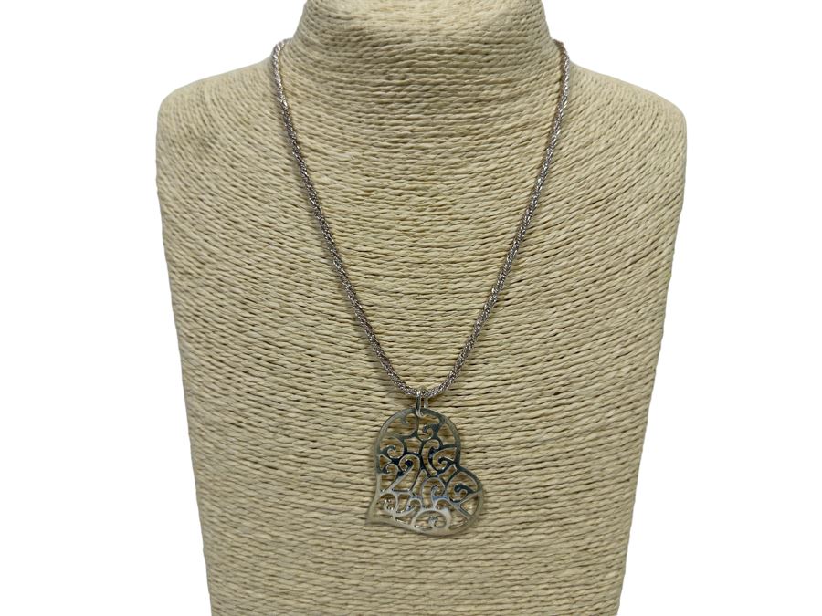 Sterling Silver Heart Pendant With Sterline 18' Chain 16.1g [Photo 3]