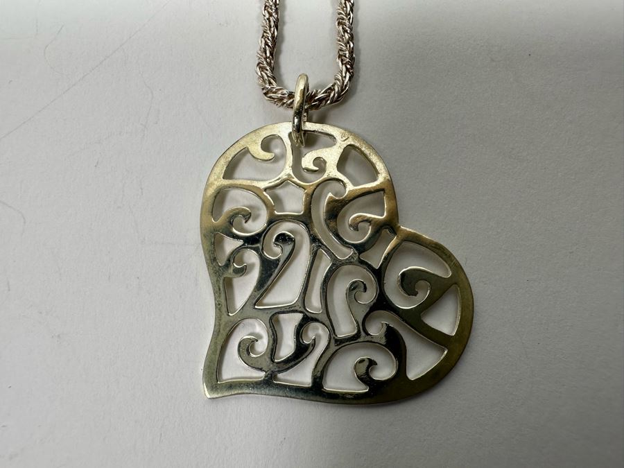 Sterling Silver Heart Pendant With Sterline 18' Chain 16.1g [Photo 7]