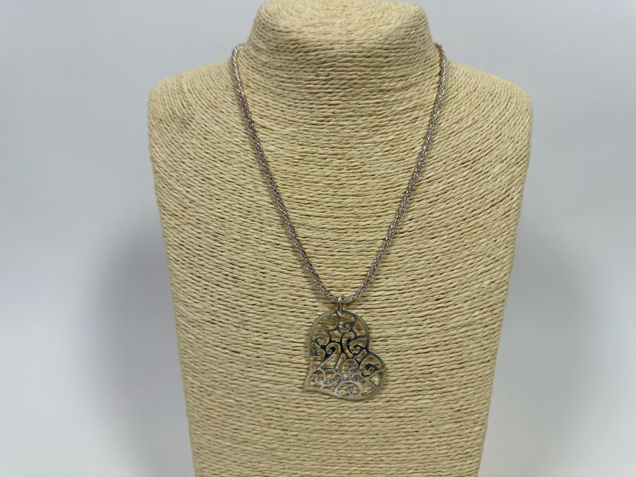 Sterling Silver Heart Pendant With Sterline 18' Chain 16.1g [Photo 4]