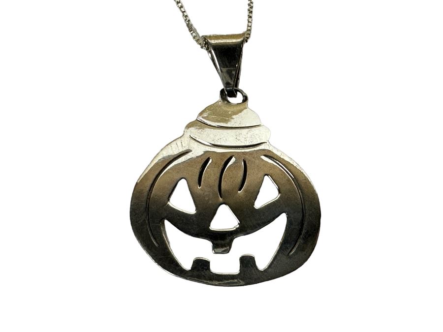 Sterling Silver Jack-O'-Lantern Pendant With Sterling 24' Chain 7.3g [Photo 2]