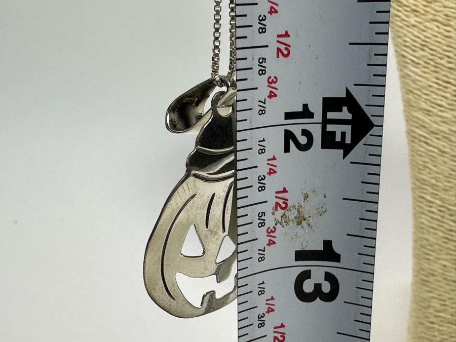 Sterling Silver Jack-O'-Lantern Pendant With Sterling 24' Chain 7.3g [Photo 6]