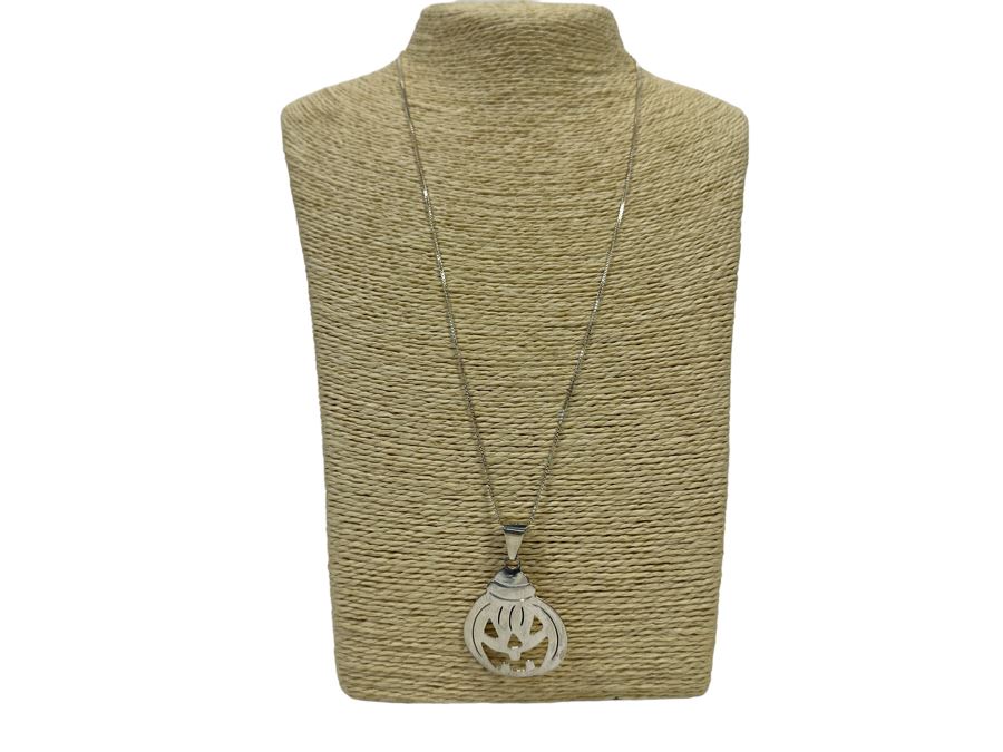 Sterling Silver Jack-O'-Lantern Pendant With Sterling 24' Chain 7.3g [Photo 3]
