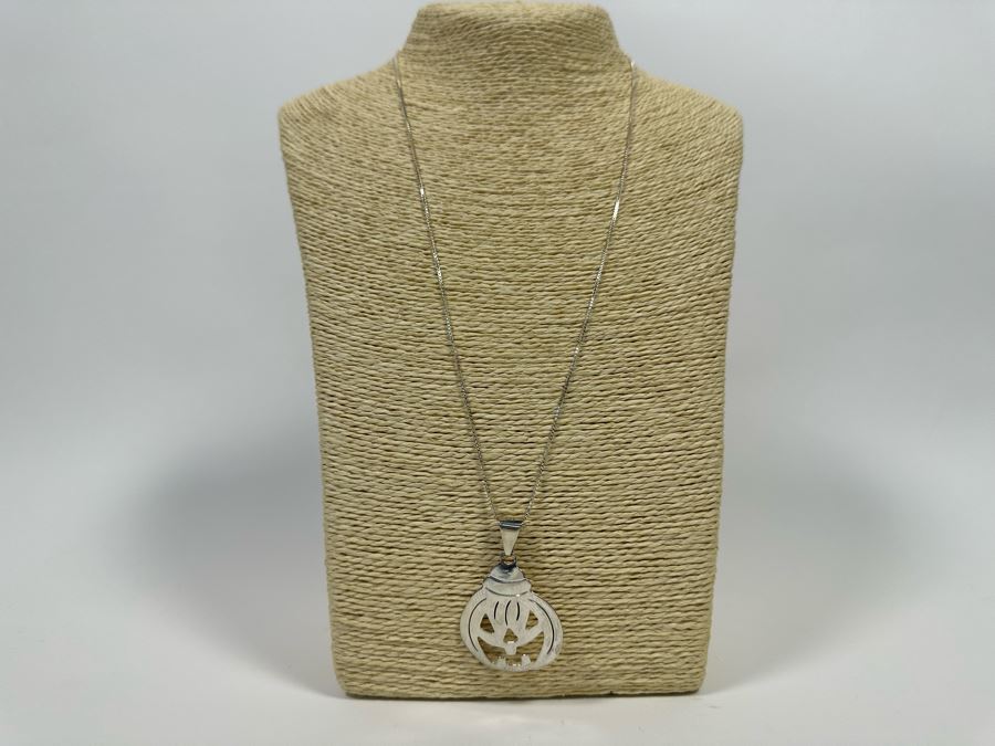 Sterling Silver Jack-O'-Lantern Pendant With Sterling 24' Chain 7.3g [Photo 4]