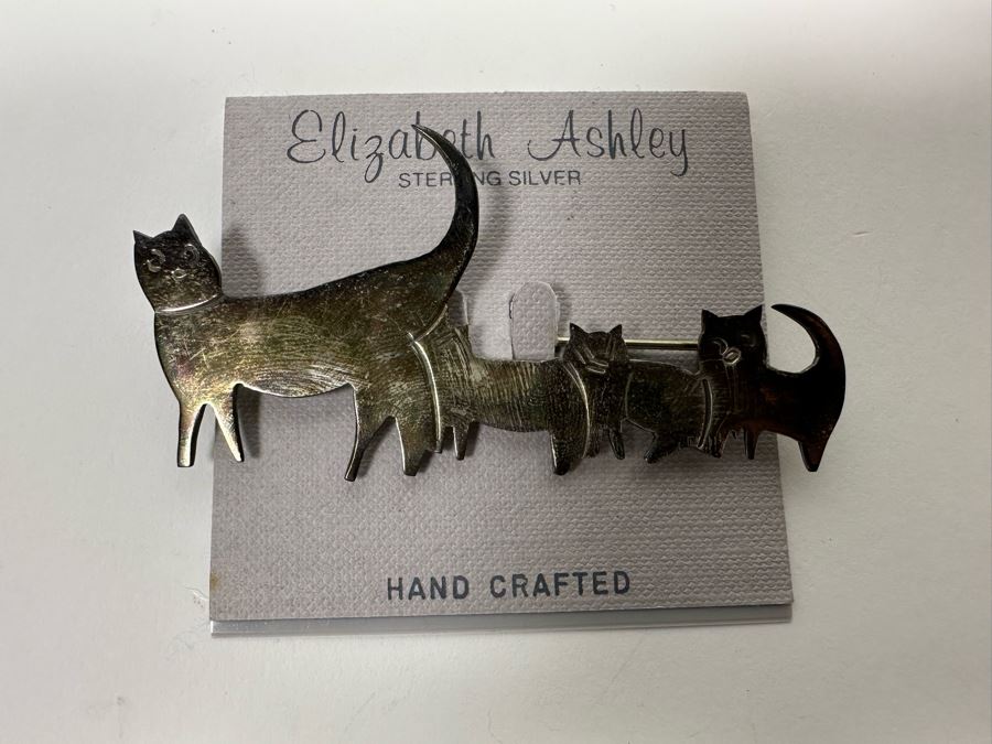 Sterling Silver Cat Pin Brooch 9.9g [Photo 2]